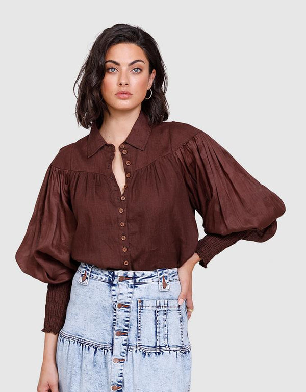 Ministry Of Style - Wrangler Shirred Blouse Coco De Mer   FINAL SALE