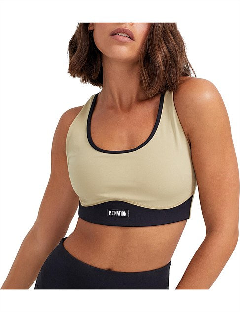 P.E NATION - DOUBLE TEAM OLIVE GREY SPORTS BRA