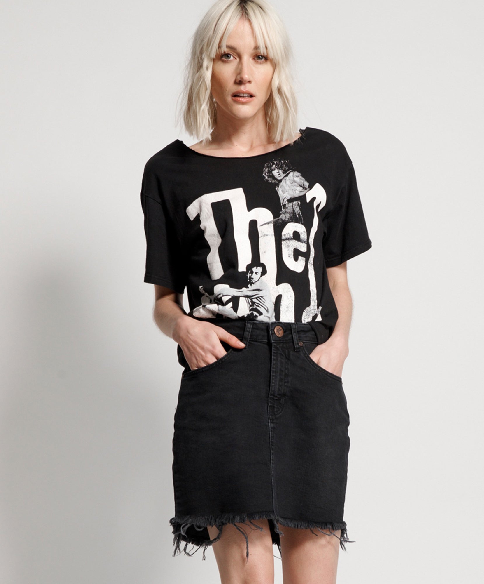 ONE TEASPOON - Black Black Stretch 2020 Mini High Waist Denim Skirt