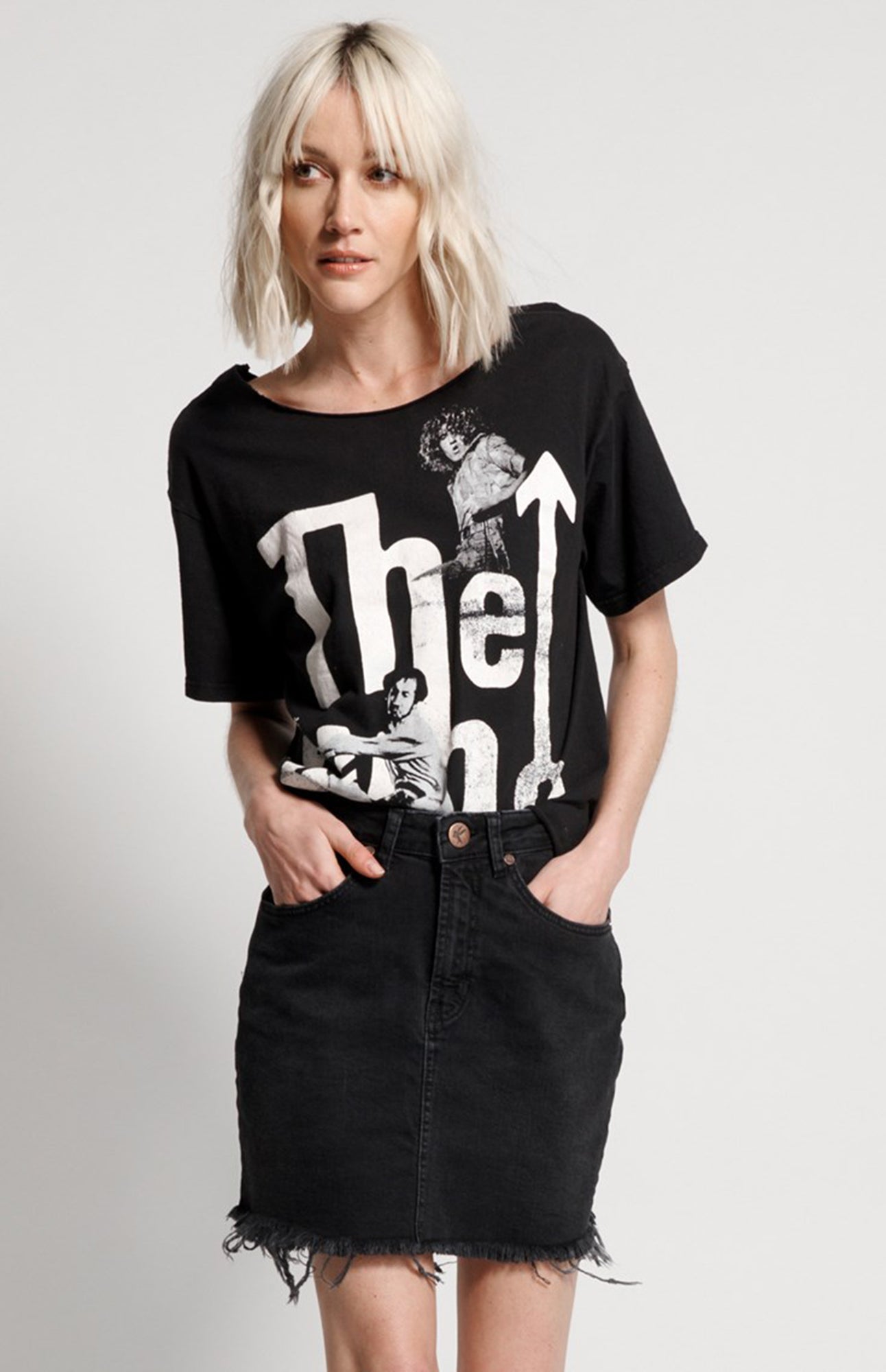 ONE TEASPOON - Black Black Stretch 2020 Mini High Waist Denim Skirt