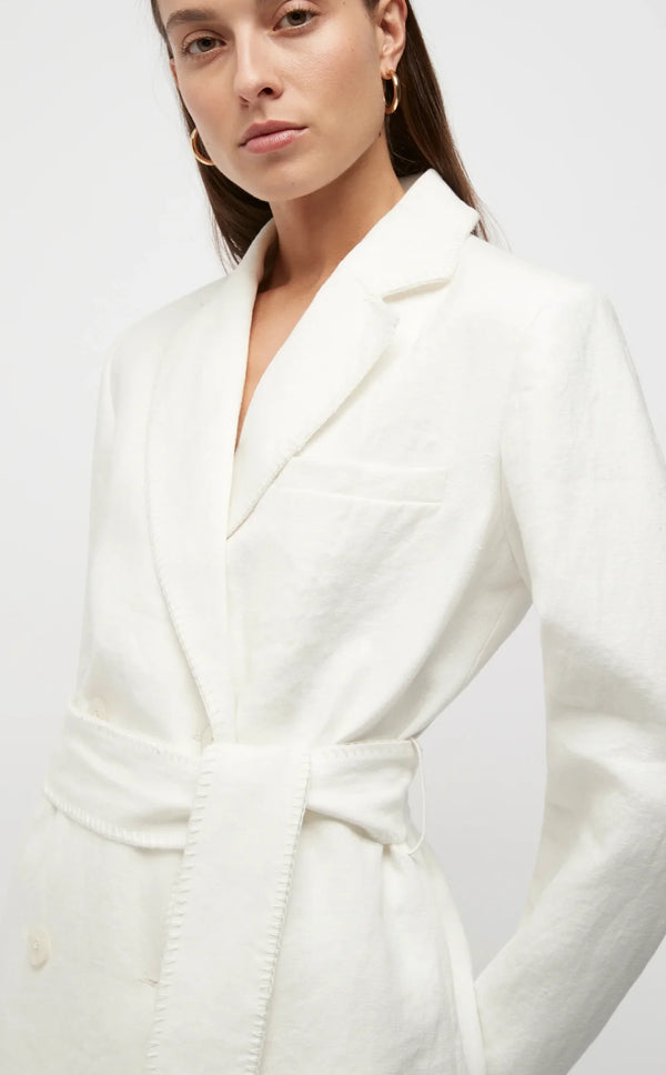  Elysian Collective Friend Of Audrey Hayworth Blanket Stitch Linen Blazer White