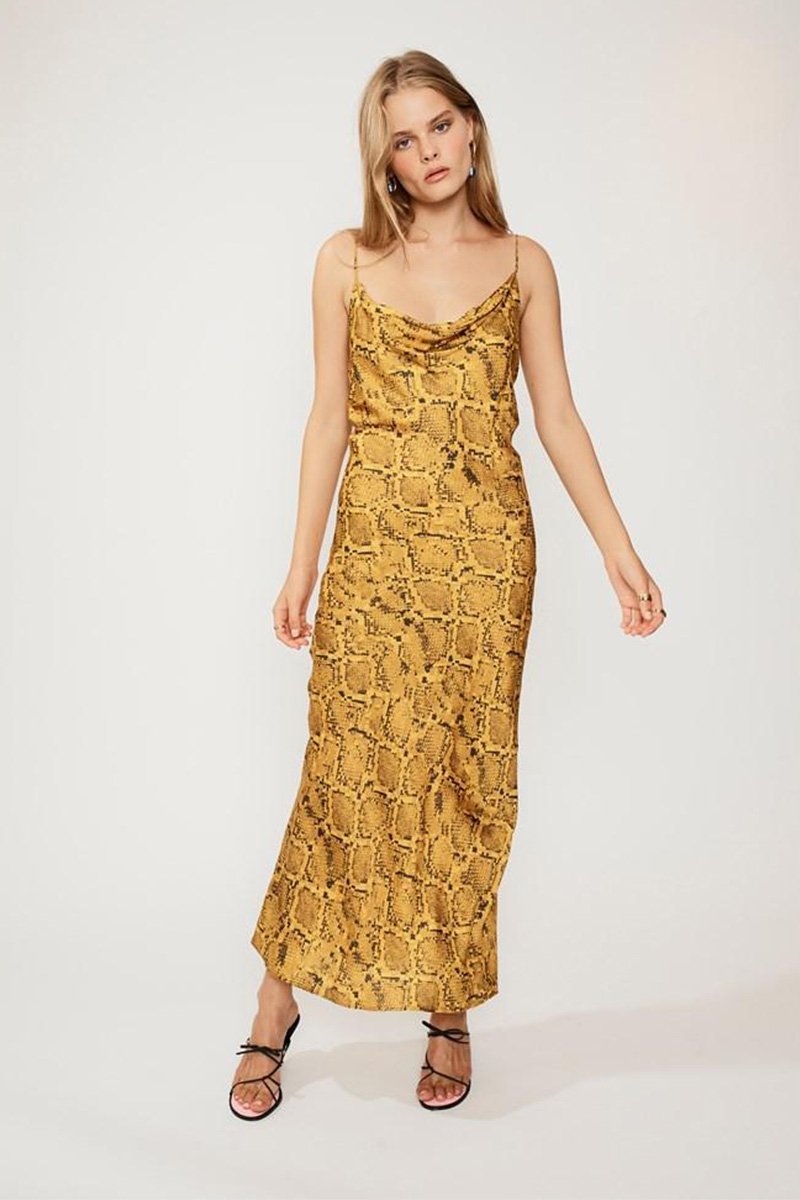 SUBOO - Rae Cowl Neck Slip Dress (Yellow Snake)